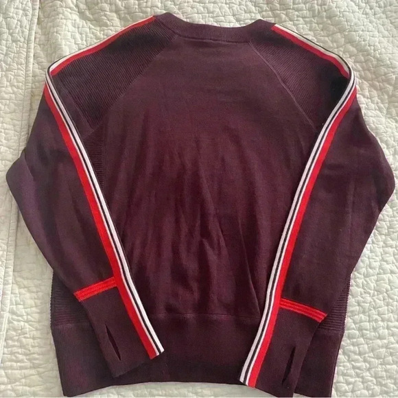 Size m Athleta Burgundy sweater with stripes on the sleeves. - Picture 4 of 6